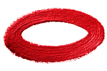 Red textured crayon or lipstick oval frame with rough edges and brush strokes, isolated graphic element on transparent background