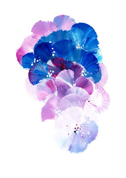 D&eacute;licates fleurs bleues, rouges, blanches et pastel &agrave; la gouache