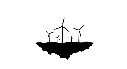 Wind turbines on abstract floating island silhouette  