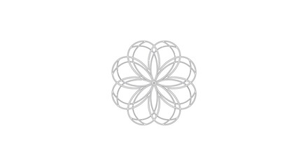 A central, grey, geometric floral design on a white background