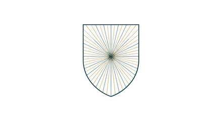 A stylized shield with radiating lines from a central point, set against a white background