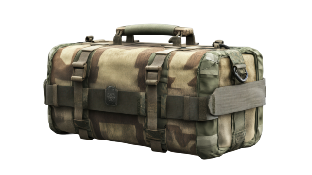 Camouflage tactical duffel bag with handles
