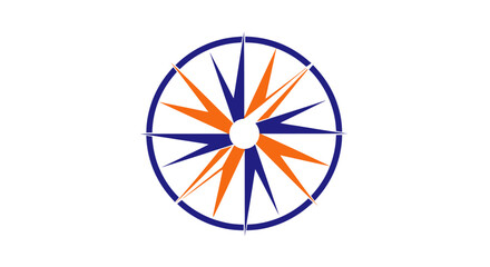 Obraz premium A symmetrical compass rose design features alternating orange and blue directional arrows within a blue circle