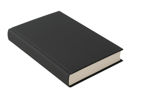 Black hardcover book isolated on transparent background
