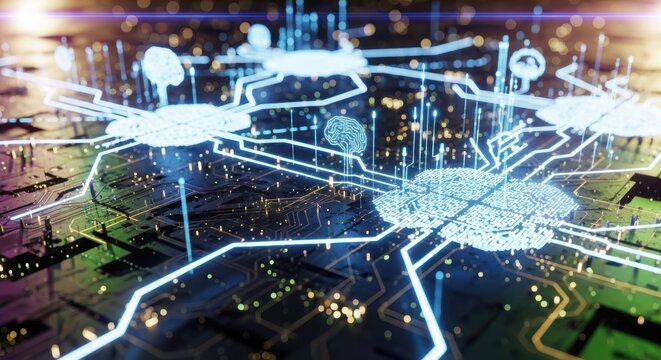 Artificial intelligence neural network connection, futuristic technology background
