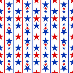 Seamless Red White Blue Stars Pattern. 4th of July Celebration Design. American Flag Color Concept. Vector Illustration