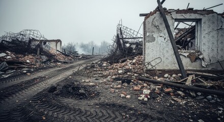 Devastation aftermath showcasing destruction and resilience with lone teddy bear