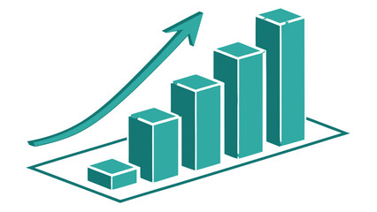 "Dynamic teal 3D bar chart illustration with motion light effects, arrow glowing with ‘Business Growth’, ‘Market Uptrend’, and ‘Success +20%’ text. Financial analytics concept. Transparent PNG render.