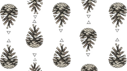 Hand-drawn pinecone seamless pattern. Winter Christmas botanical vector background with geometric elements.
