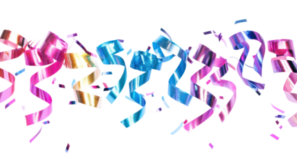 Colorful party streamers isolated on transparent background