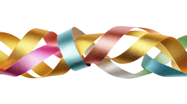 Colorful sparkling ribbon streamers isolated on transparent background - Powered by Adobe