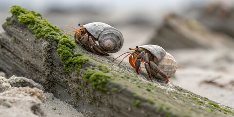 hermit crabs on a rock