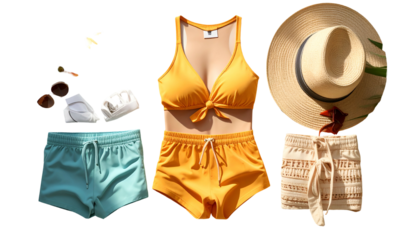 Summer layout swimwear, shorts, hat, shades