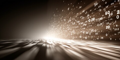Abstract digital data background with glowing numbers and streams, ideal for technology, finance, or cybersecurity concepts and marketing visuals