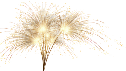 Golden fireworks bursting in the night sky isolated on transparent background