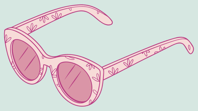 A stylish illustration of pink sunglasses adorned with floral patterns, set against a pastel background, blending fashion with natures charm