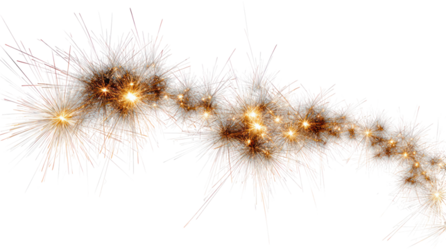 Sparkler fireworks trail with glowing embers isolated on transparent background