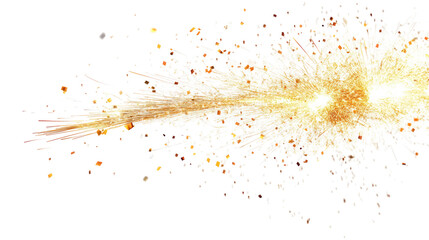 Bright golden sparkler explosion isolated on transparent background