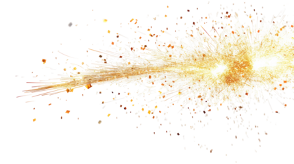 Bright golden sparkler explosion isolated on transparent background