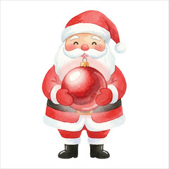 Santa Holding Christmas Ornament Watercolor Vector
