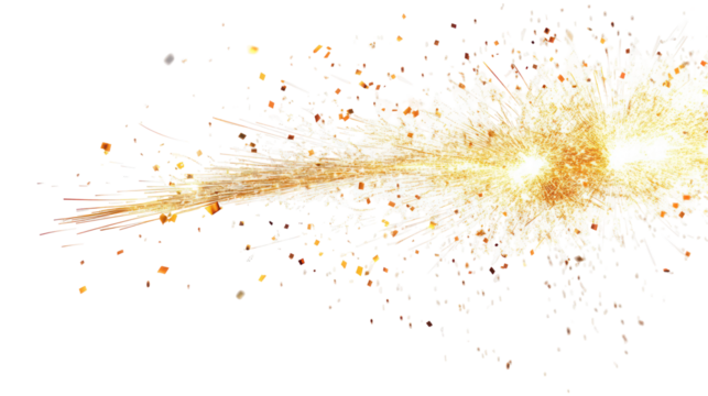 Bright golden sparkler explosion isolated on transparent background