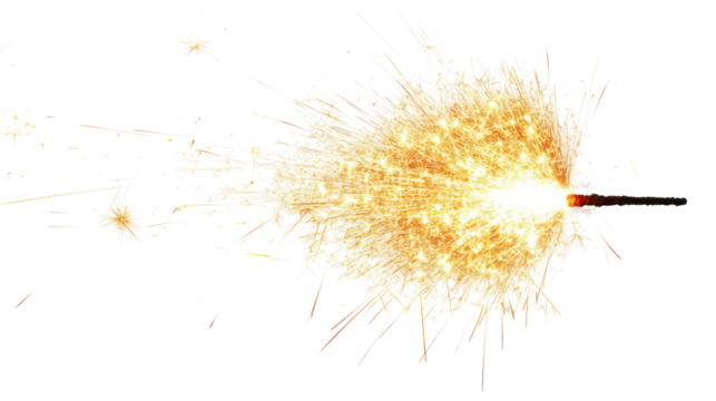 Bright yellow explosion with sparks isolated on transparent background - Powered by Adobe
