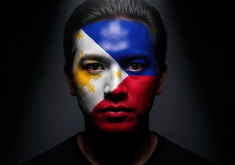 Face painted with the colors and emblem of the Philippine Flag Portrait