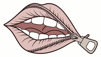 A pair of lips with a zipper closing the mouth a conceptual illustration about silence and keeping secrets