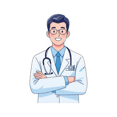 Fototapeta premium Smiling male doctor with stethoscope isolated on transparent background