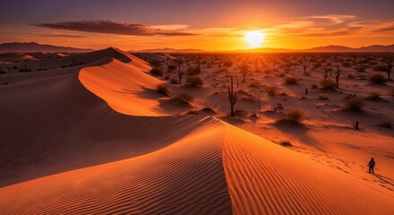 A captivating sunset painting the desert landscape with warm, vivid colors