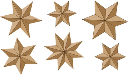 Minimalist rustic Christmas stars, 3D paper craft ornaments for holiday decor