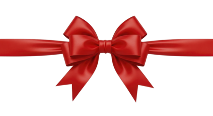  Christmas red satin gift ribbon bow on a transparent background, PNG image