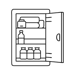 Open medicine cabinet filled with bottles and jars, showcasing medical supplies and first aid items