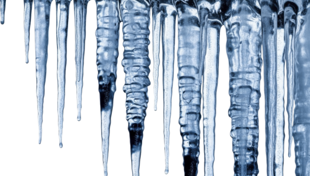  Close up of natural winter icicles with frosty textures on a transparent background PNG image