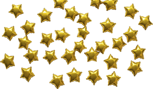 Golden star helium balloons festive christmas celebration on a transparent background, PNG image, PNG file