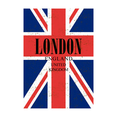 Vintage London England Typography on Union Jack Flag