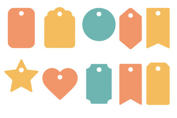 Colorful tags in various shapes ready for labeling or crafting activities on a simple background