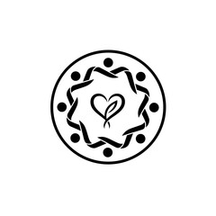 Abstract circular design with heart symbol and connected figures  