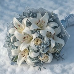 Elegant Winter Bouquet with White Lilies and Blue Accents