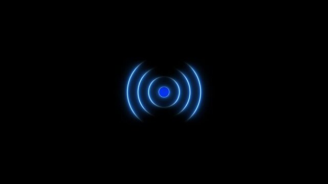 Abstract neon radio waves. Wave diffusion animation, Neon Radio Waves Animation, Seamless Loop Searching process in futuristic interface, Abstract neon circle radio waves looping background