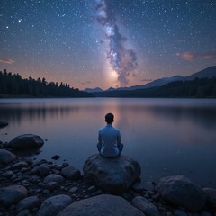 man sitting on the edge of the mountain