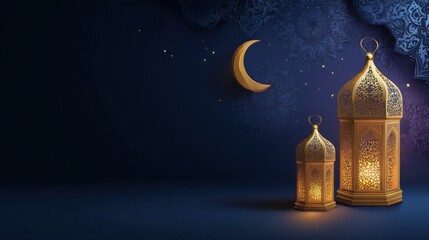 ornate golden lanterns dark blue background
