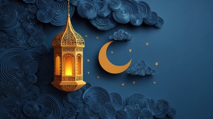 golden lantern crescent moon night sky