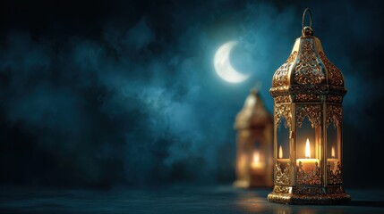 gold lantern crescent moon dark night