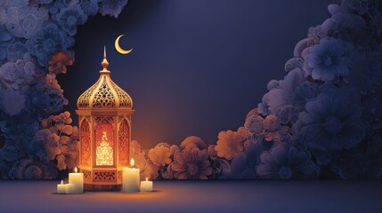 islamic lantern moon floral night celebration