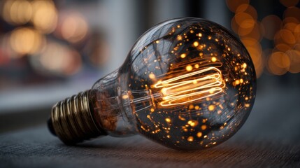 glowing vintage light bulb dark background