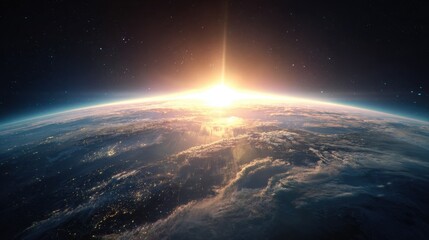 bright sunrise illuminating Earth from space