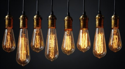 glowing decorative filament light bulbs hanging