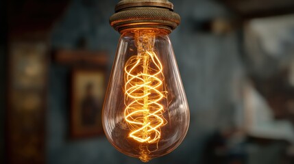 glowing vintage filament light bulb