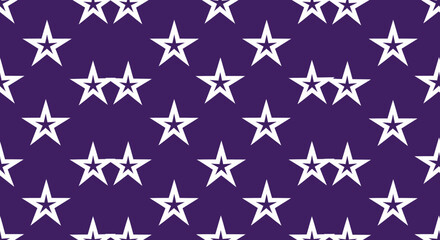 Purple field strewn with double-lined white five-pointed stars